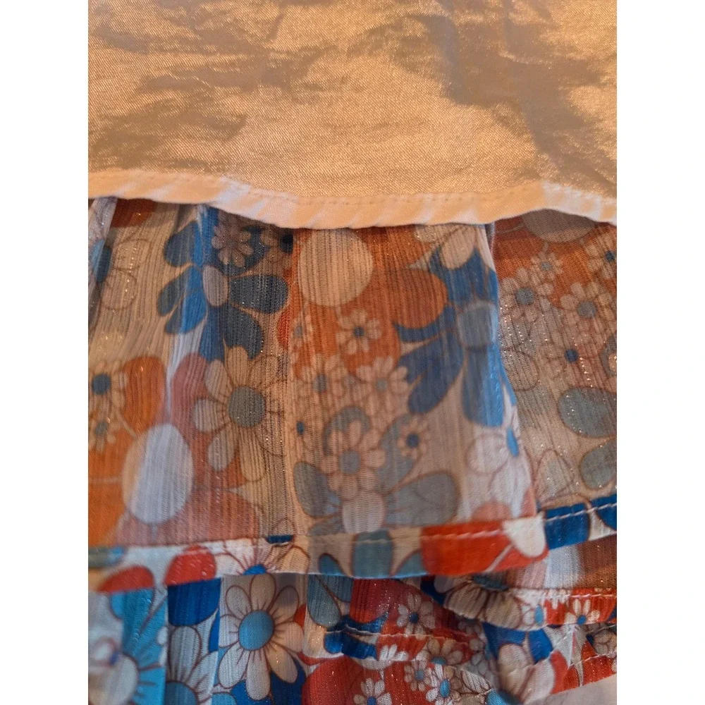 Cheeky Plum Girls Blue Orange Floral Smocked Tiered Flutter Sleeve Dress 6Y